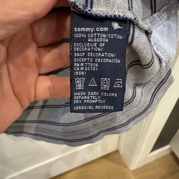 Vintage Tommy Hilfiger Gray and Navy Striped Polo Shirt - Picture 7 of 9